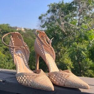 Elegant Beige Heels with Woven Design